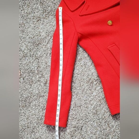 J. Crew Poppy Red Wool Stadium Cloth Nello Gori Double Breasted Pea Coat - Picture 5 of 7